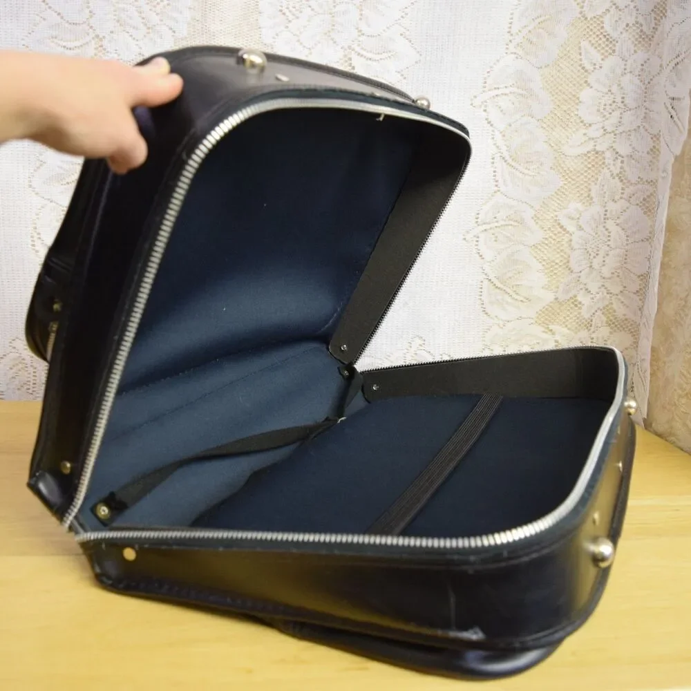 1960s Mid Century Vintage Suitcase Black Naugahyde Serval Zipper USA Garment Bag